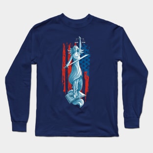 Lady Justice American Flag Long Sleeve T-Shirt